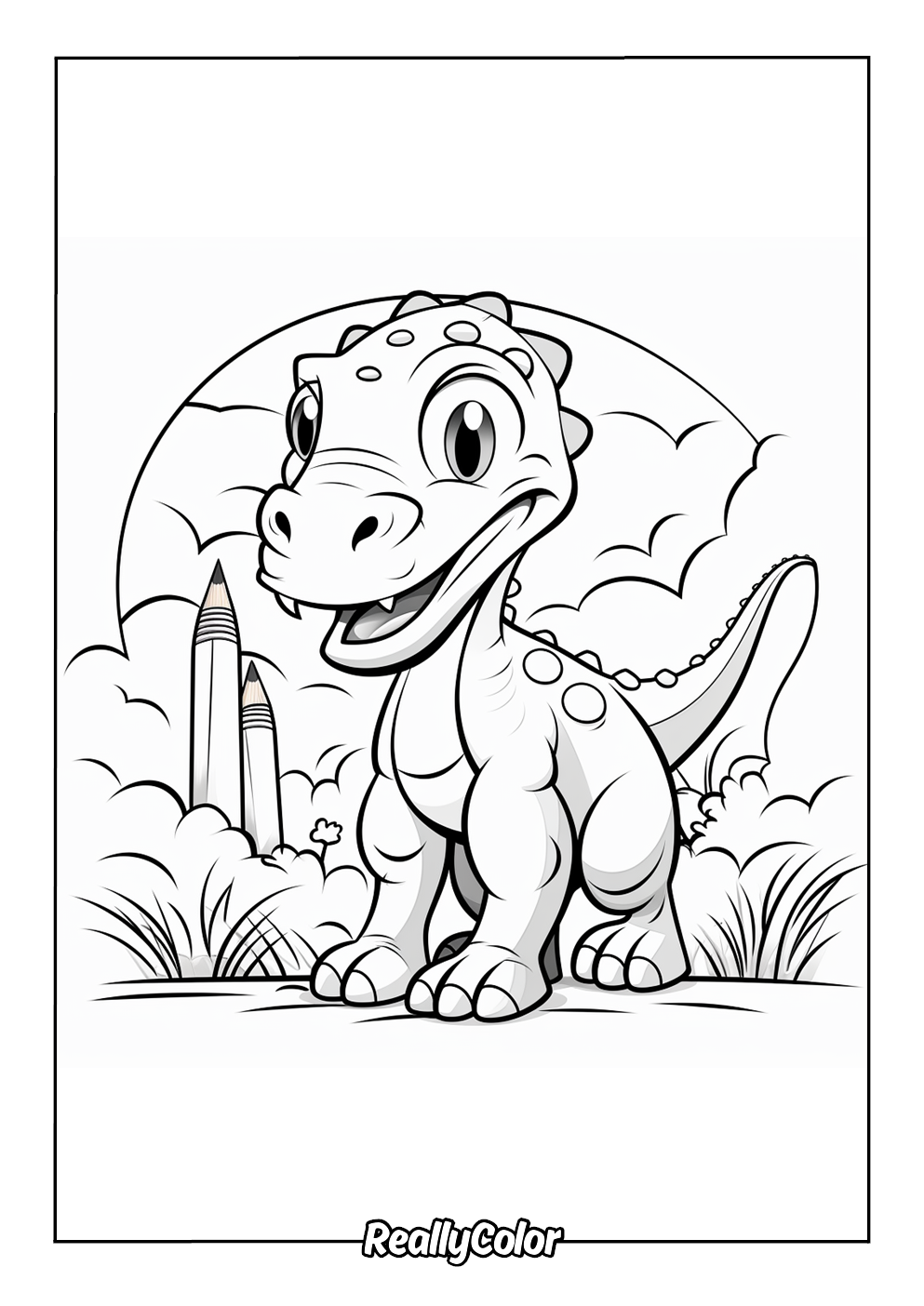 Kawaii dino coloring page