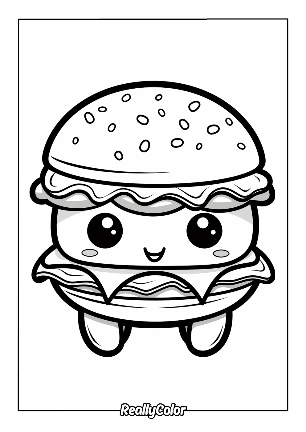 Kawaii hamburger coloring page