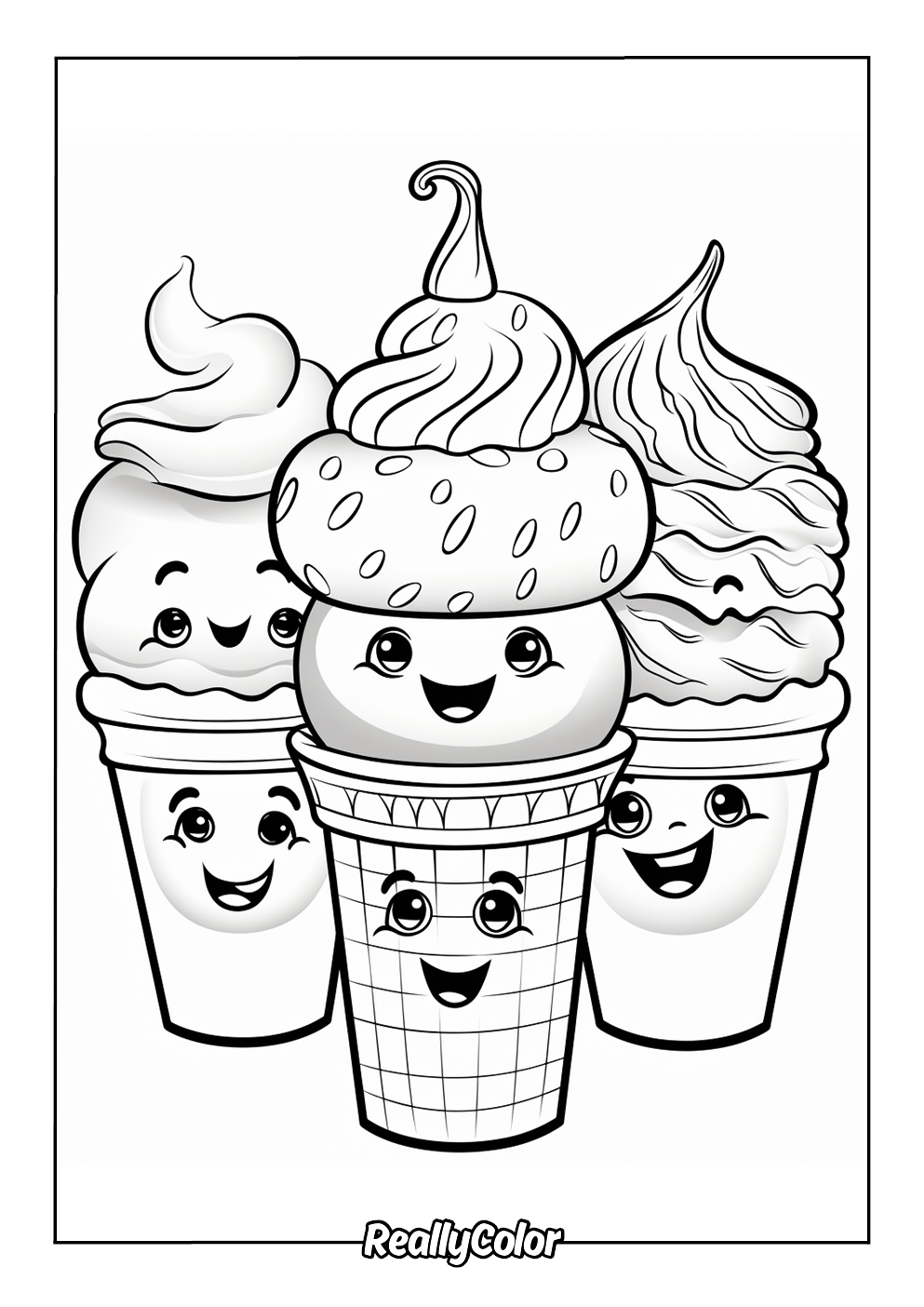 Kawaii ice cream coloring page