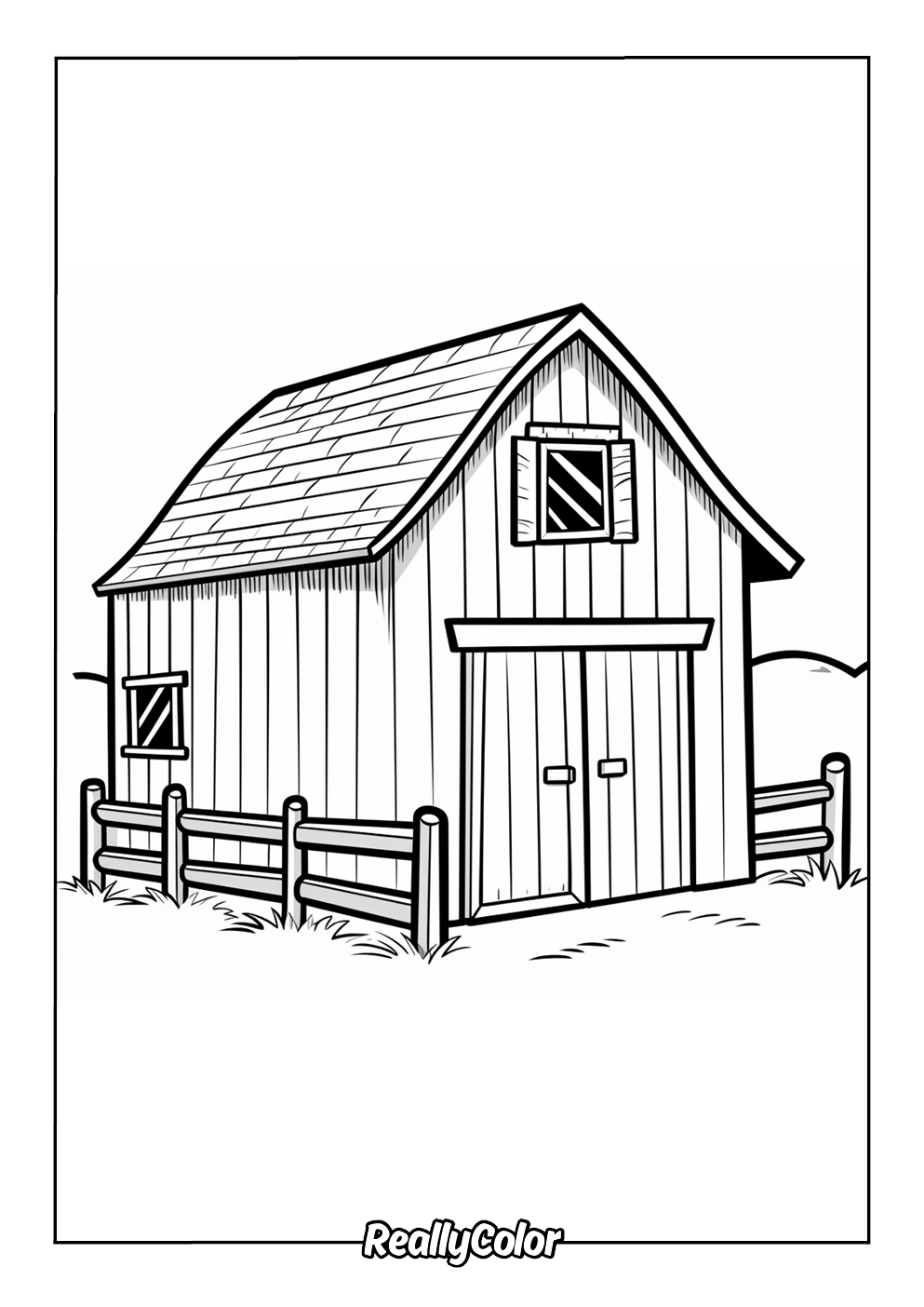 Kids coloring page of a barn