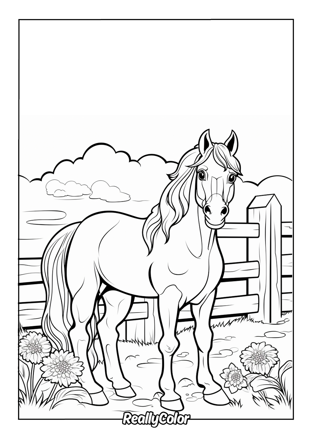 Majestic farm horse coloring page