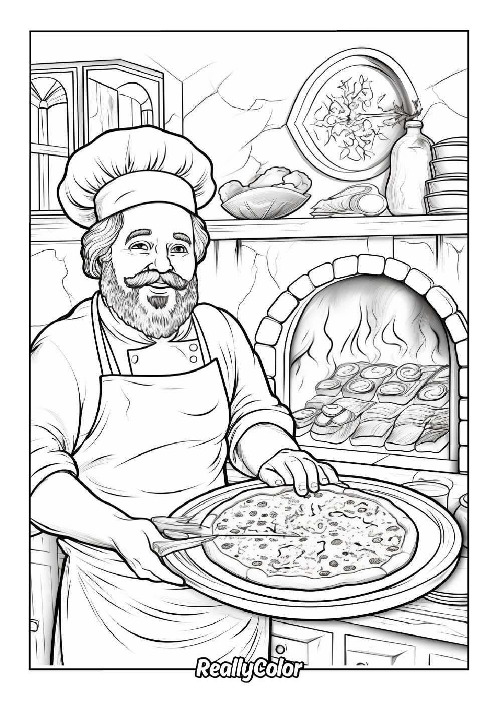 Pizza chef coloring page for adults