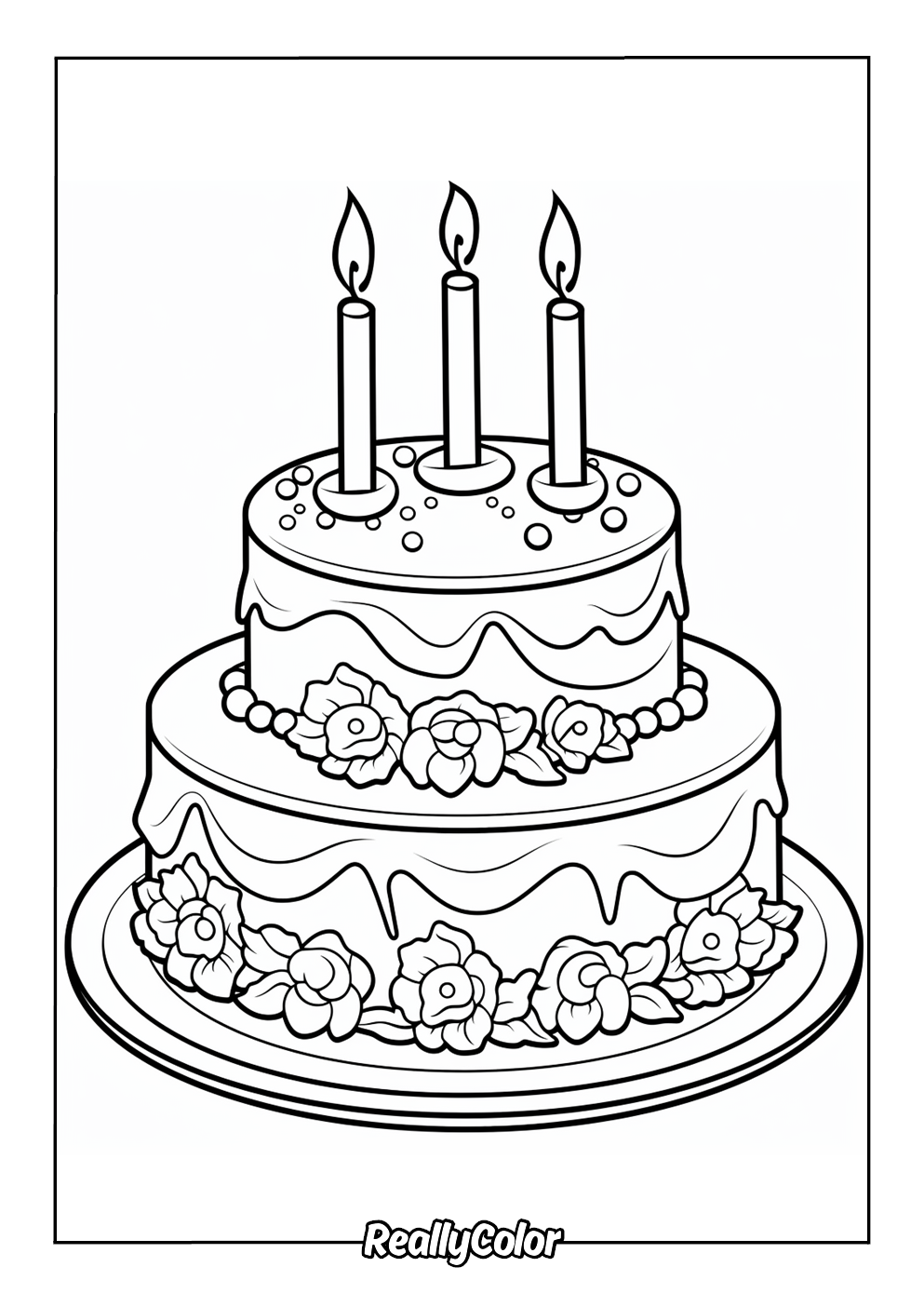 Pretty birthday cake color page
