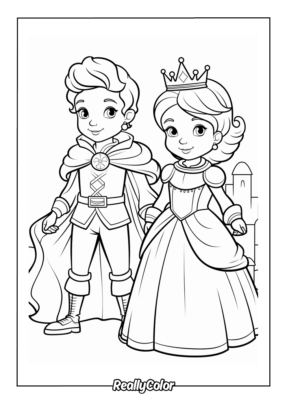 Princess and prince coloring page for kids