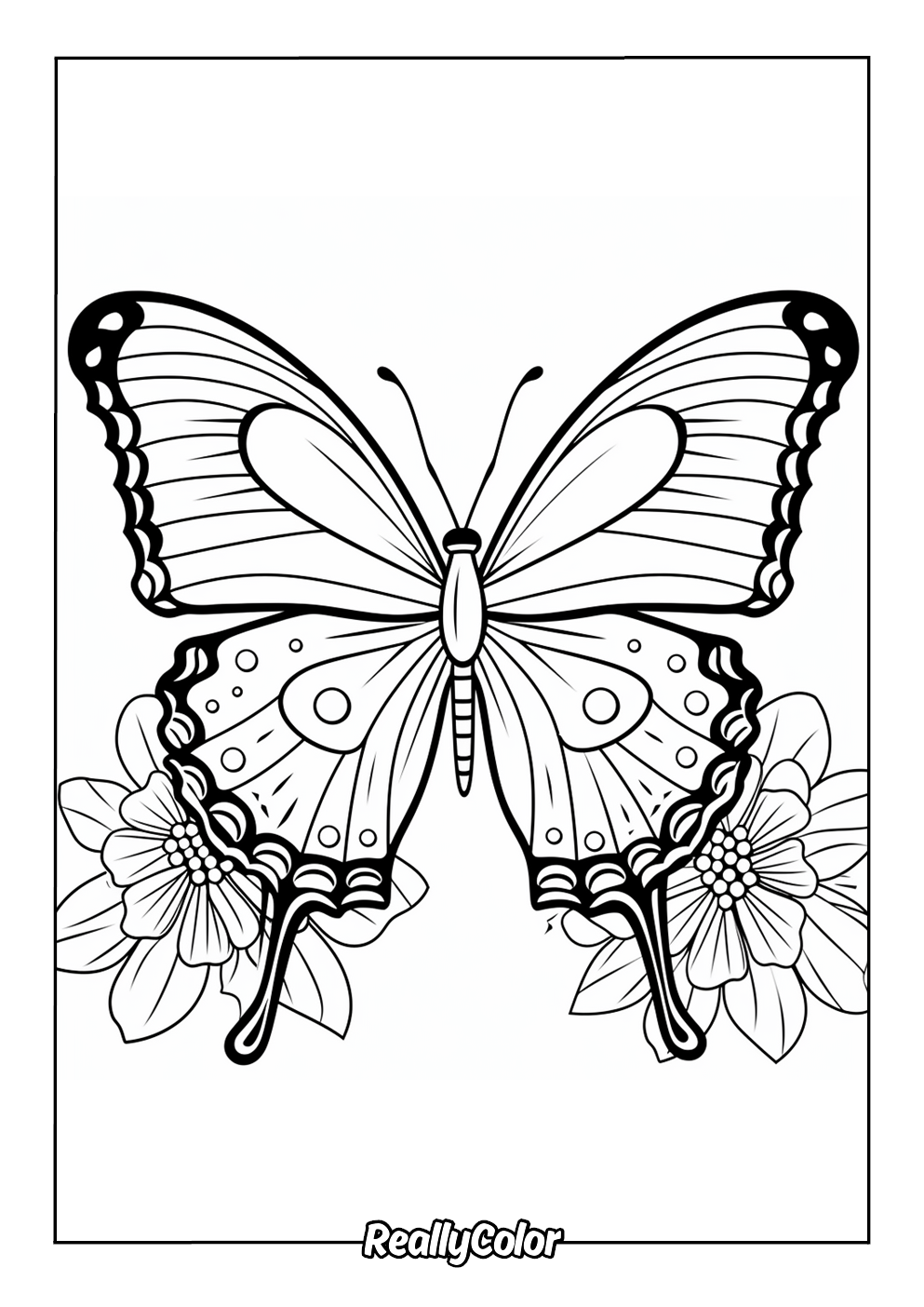 Printable butterfly and flowers coloring page