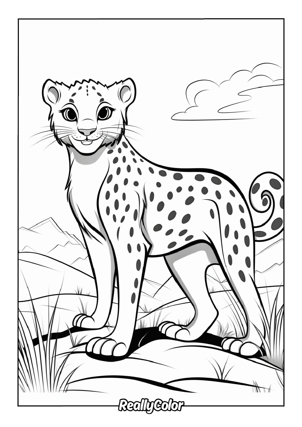 Printable cartoon cheetah coloring page