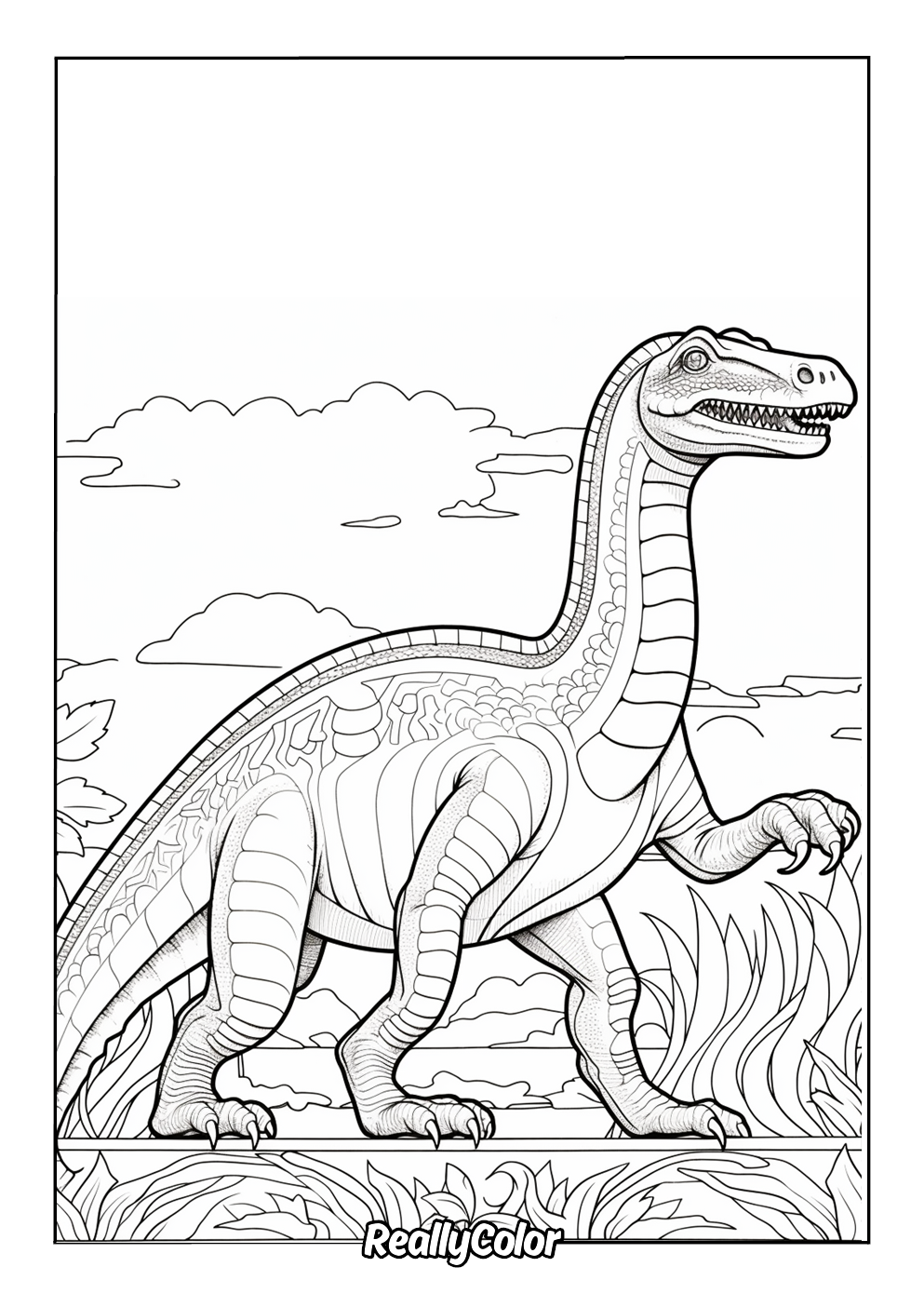 Printable coloring page of a baryonyx