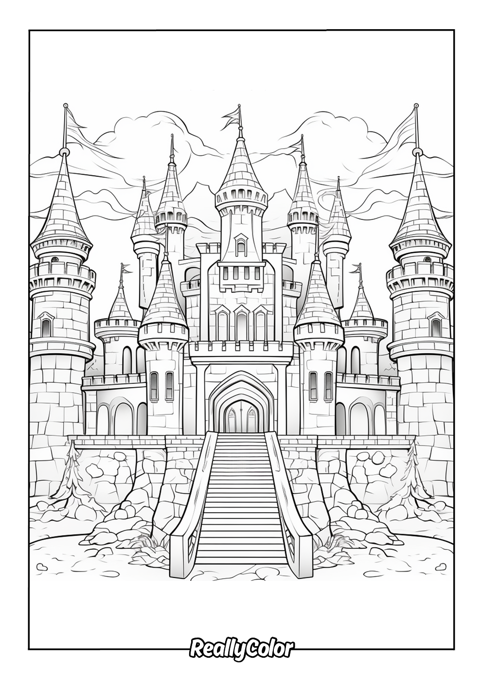 Printable coloring page of a castle