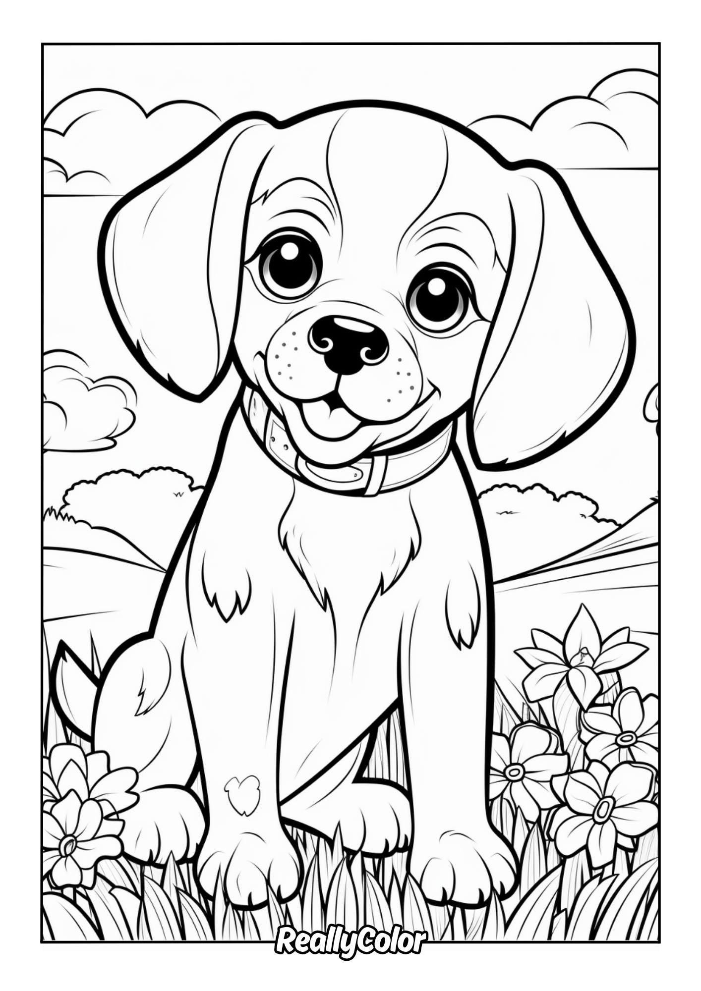 Printable coloring page of a charming beagle