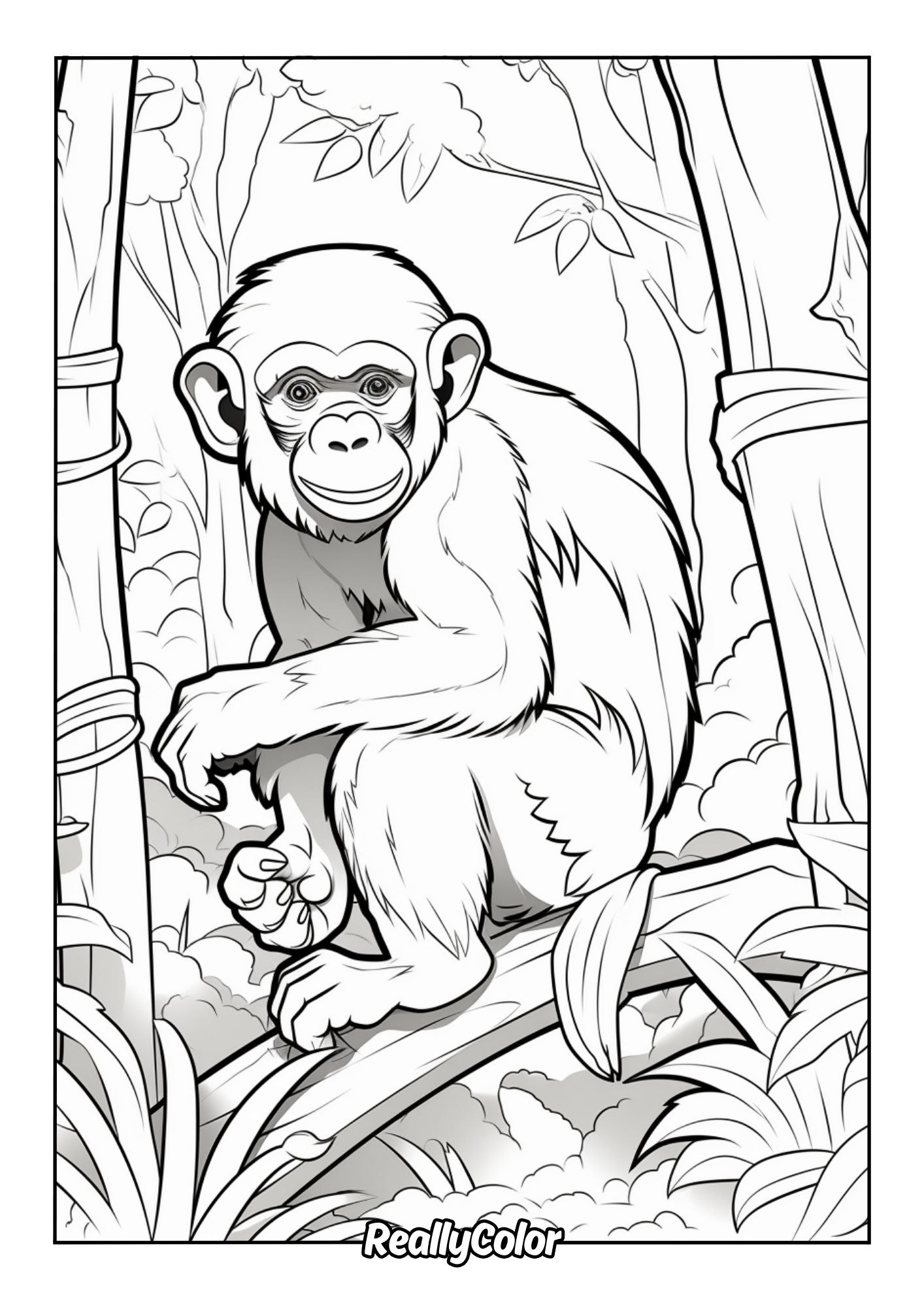 Printable coloring page of a chimpanzee