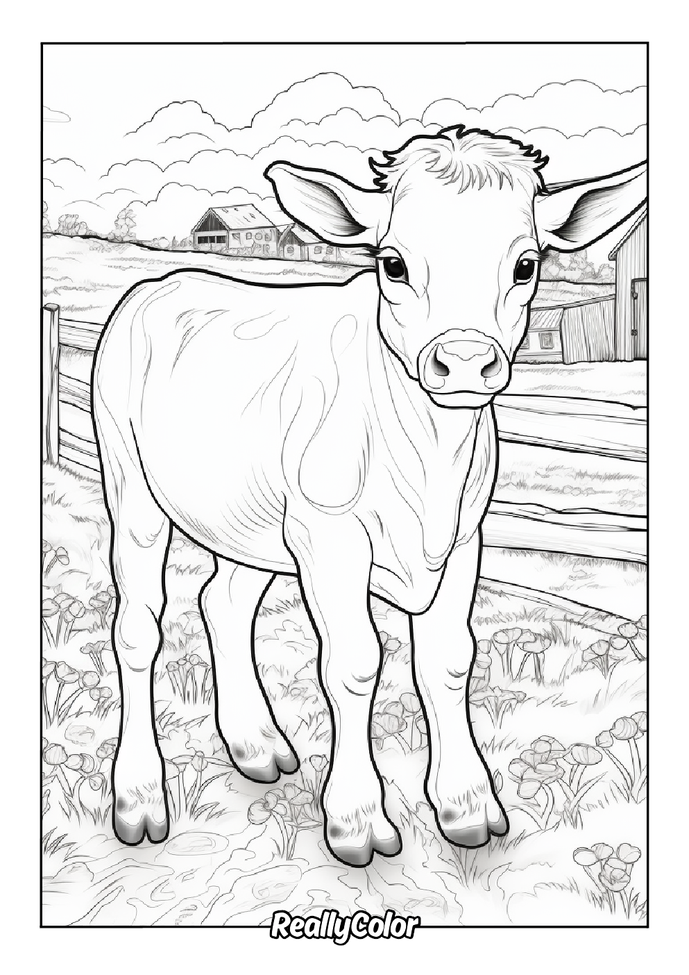 Printable coloring page of a cow