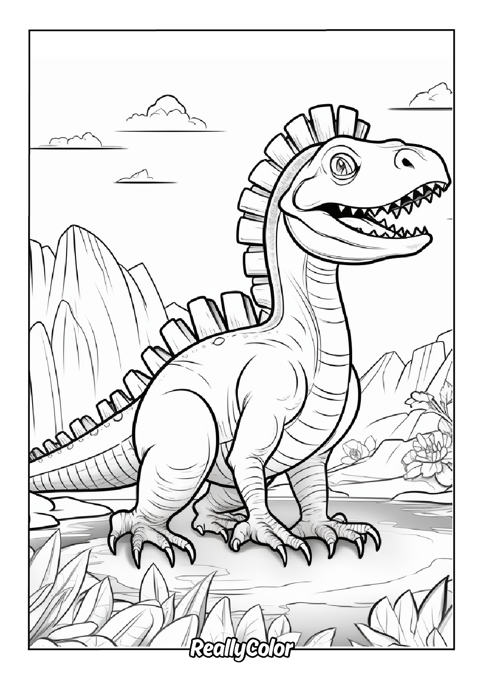 Printable coloring page of a dinosaur