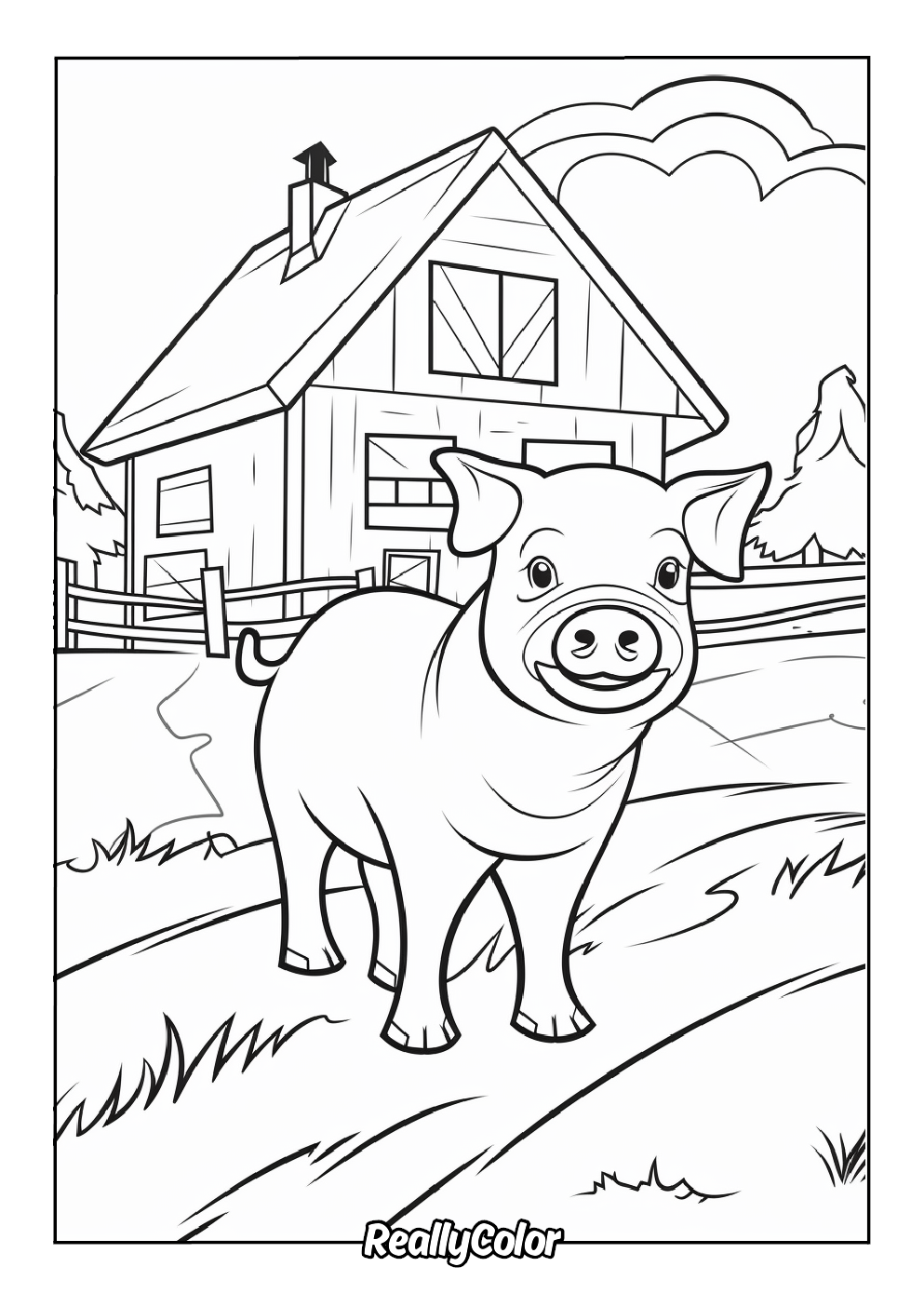 Printable coloring page of a farm pig