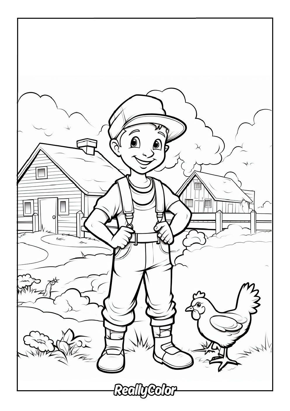Printable coloring page of a little farmer