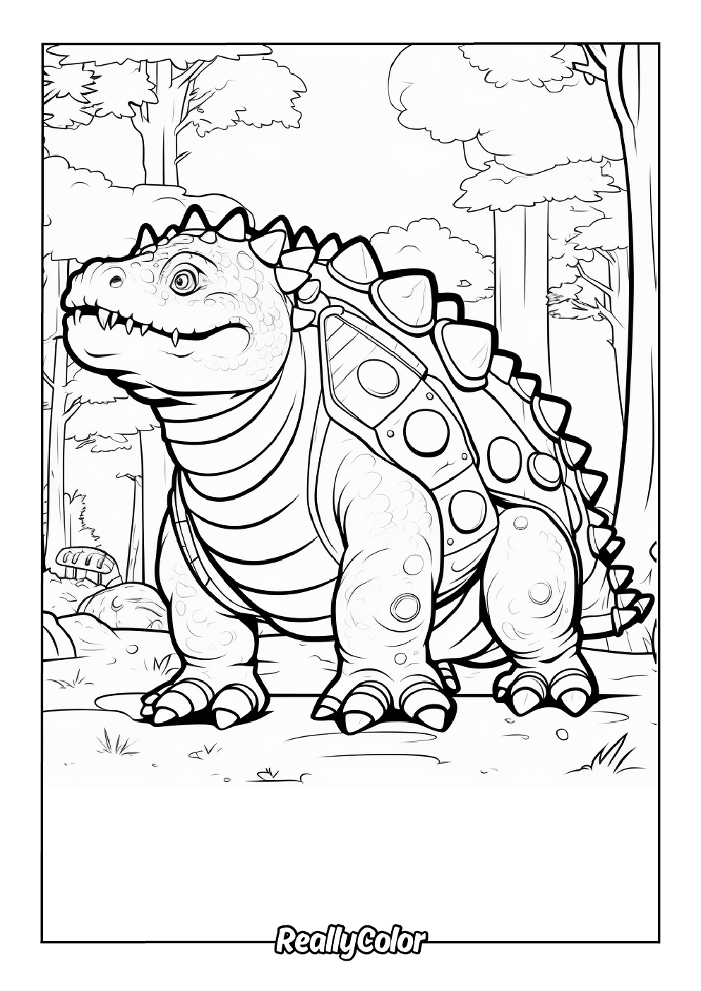 Printable coloring page of an ankylosaurus dinosaur