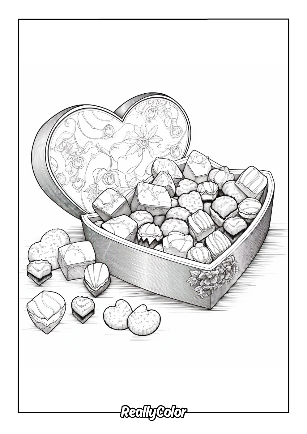 Printable coloring page of chocolate pralines