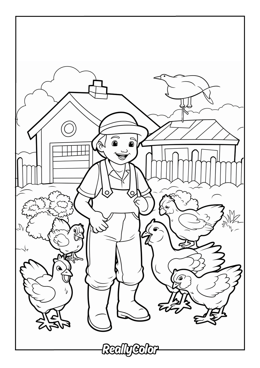 Printable coloring page of farm animals