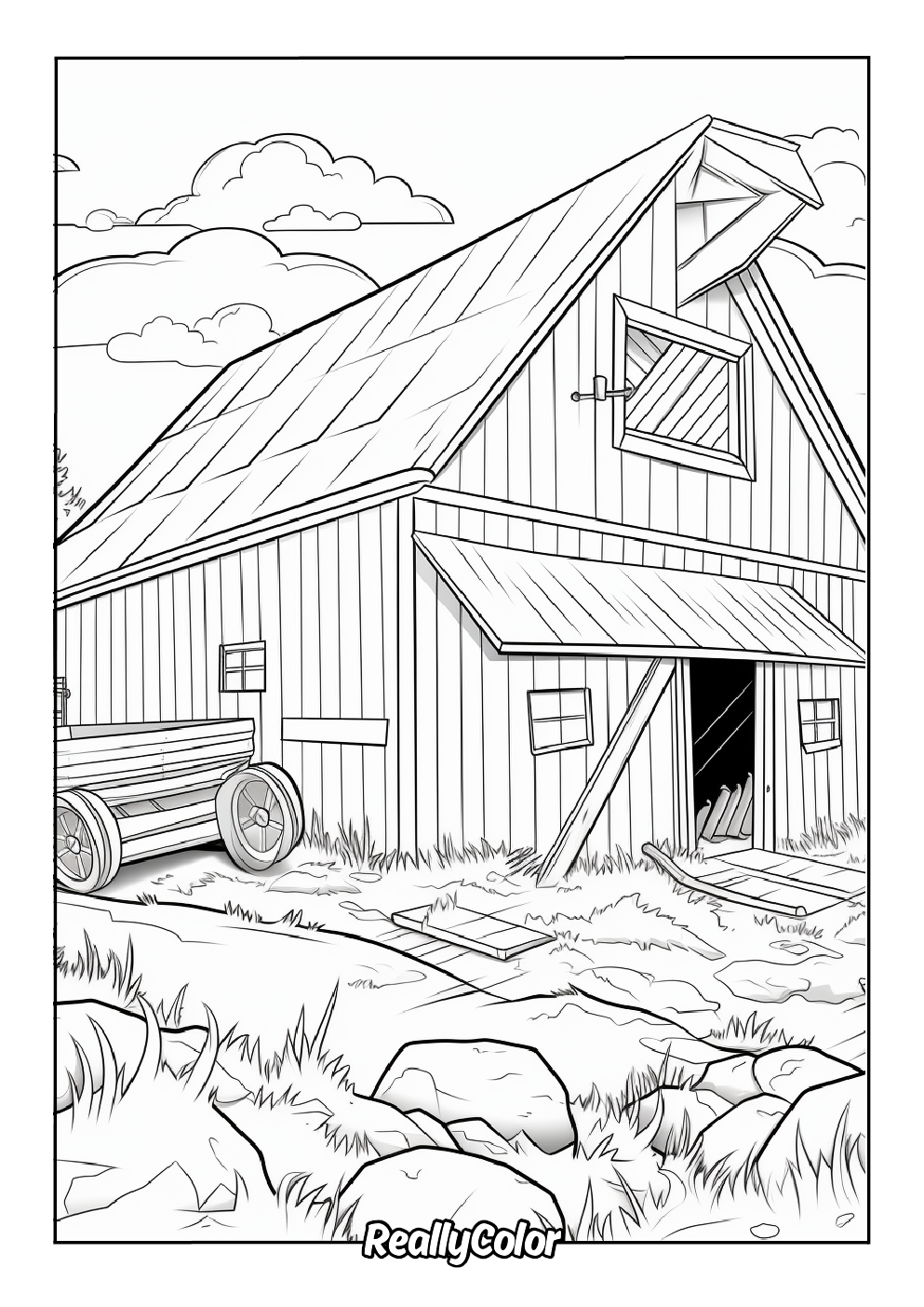 Printable realistic barn coloring page for adults