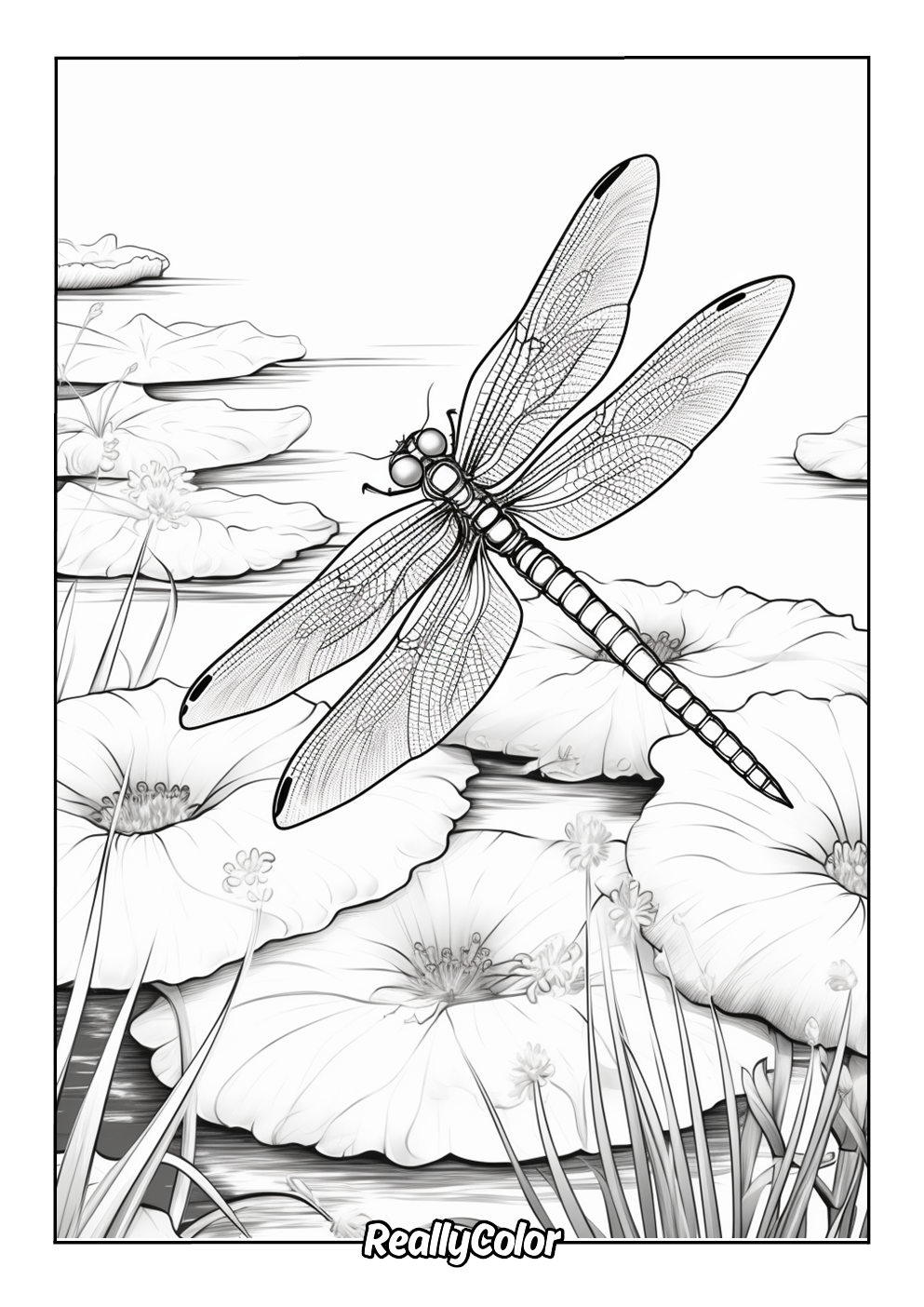 Real dragonfly adult coloring page