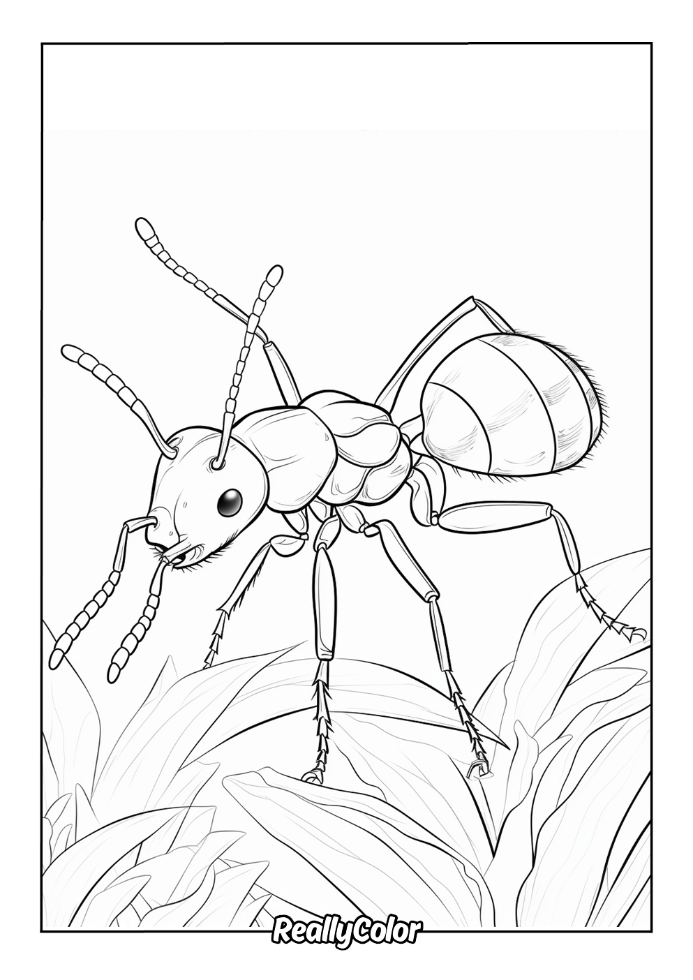 Realistic ant coloring page for adults