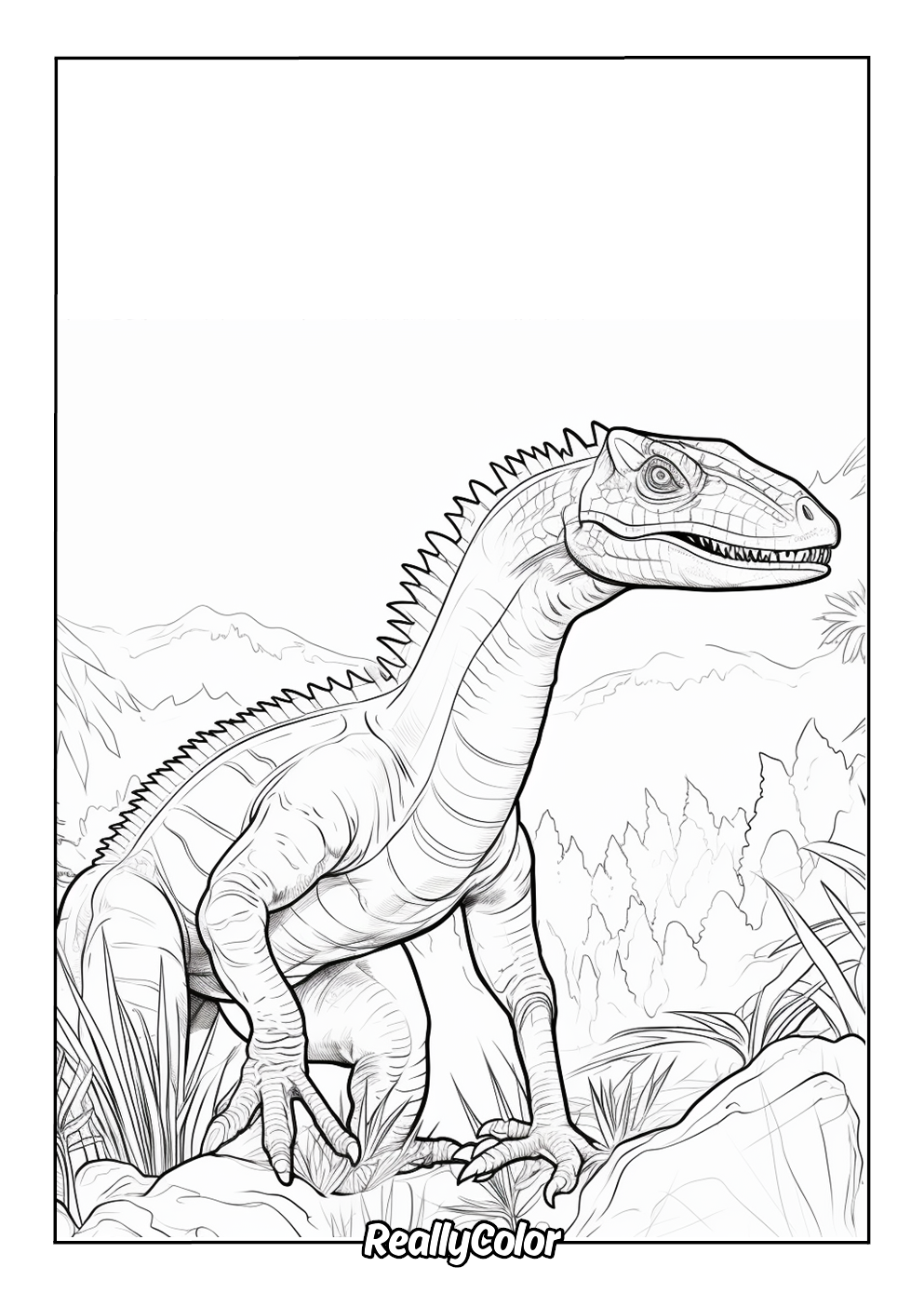Realistic baryonyx coloring page