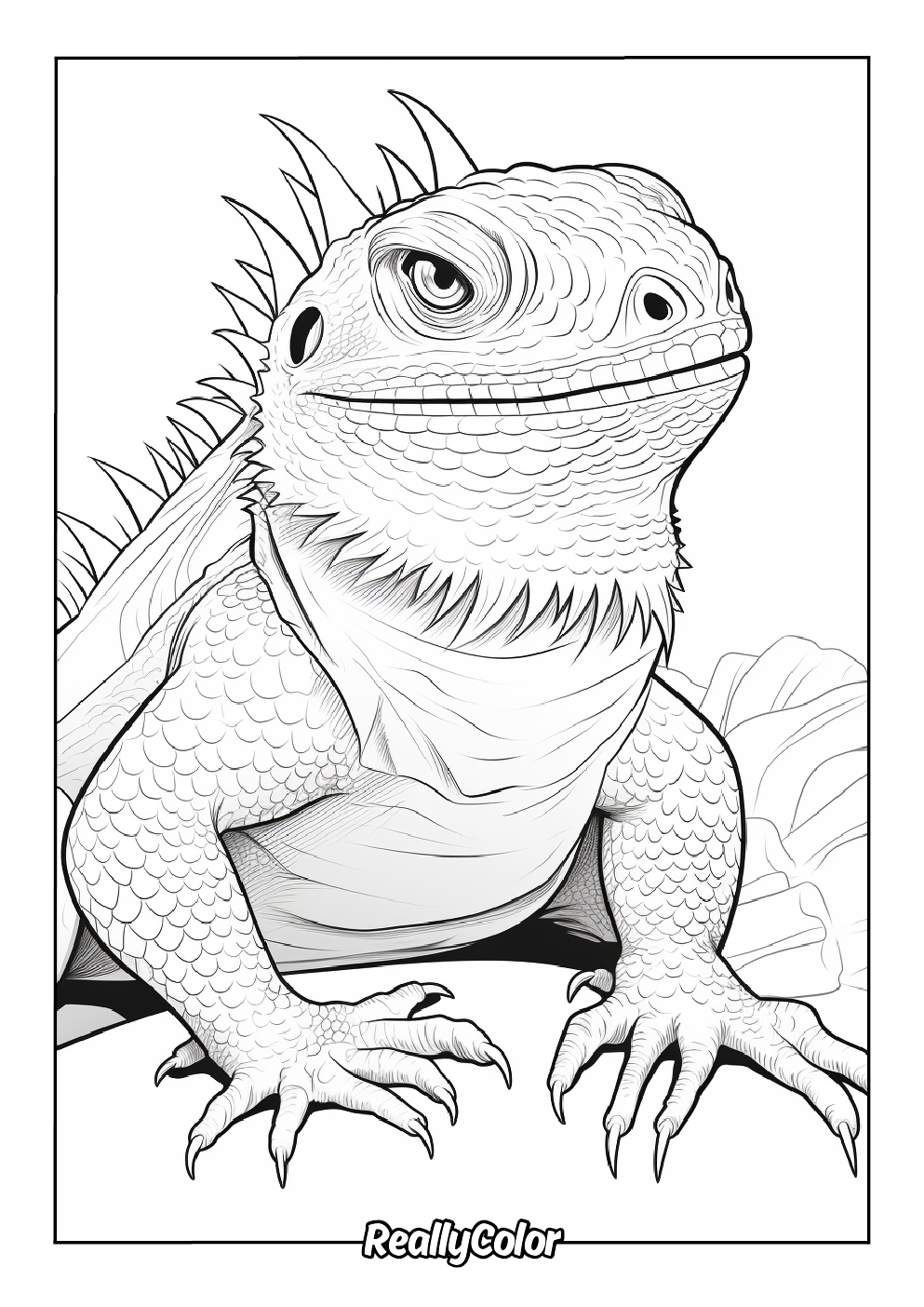 Realistic bearded dragon coloring page for adults