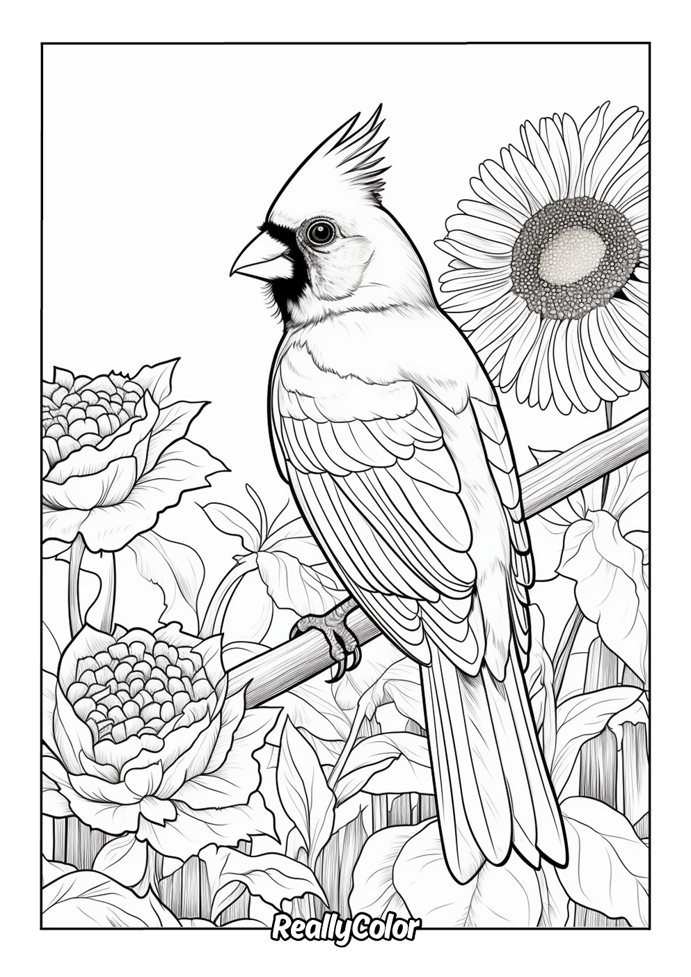 Realistic cardinal coloring page for adults