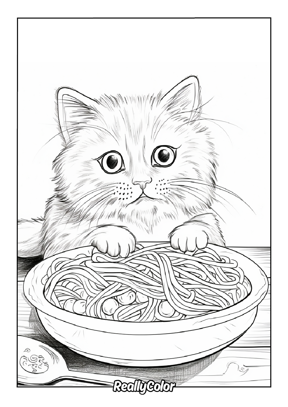 Realistic cat coloring page for adults
