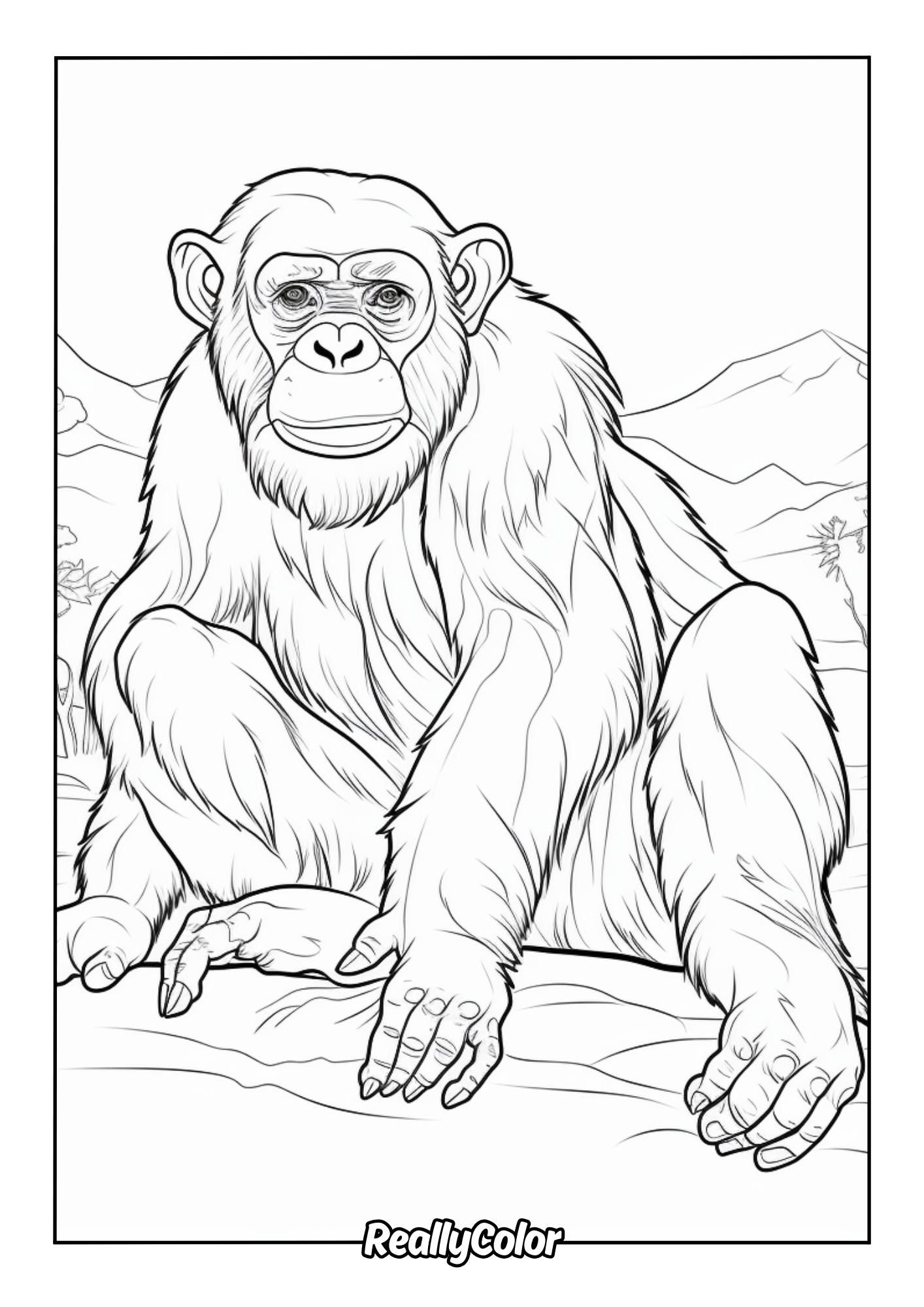 Realistic chimpanzee coloring page for adults