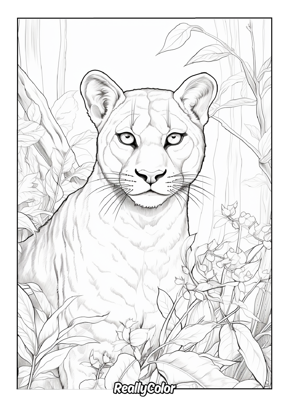 Realistic cougar coloring page for adults