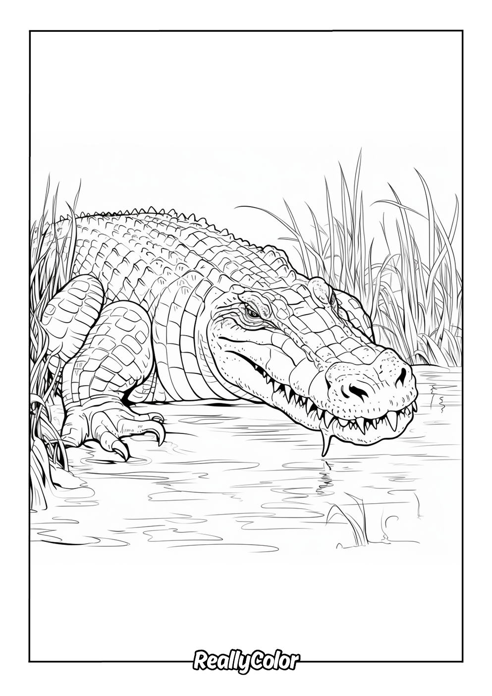 Realistic crocodile coloring page