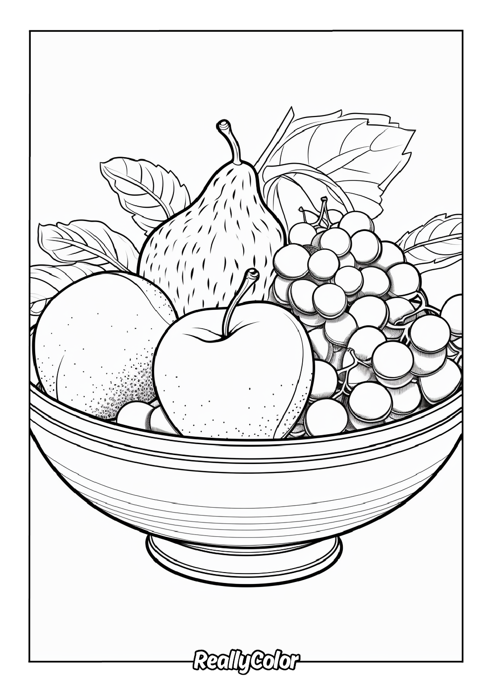 Realistic fruit bowl to color