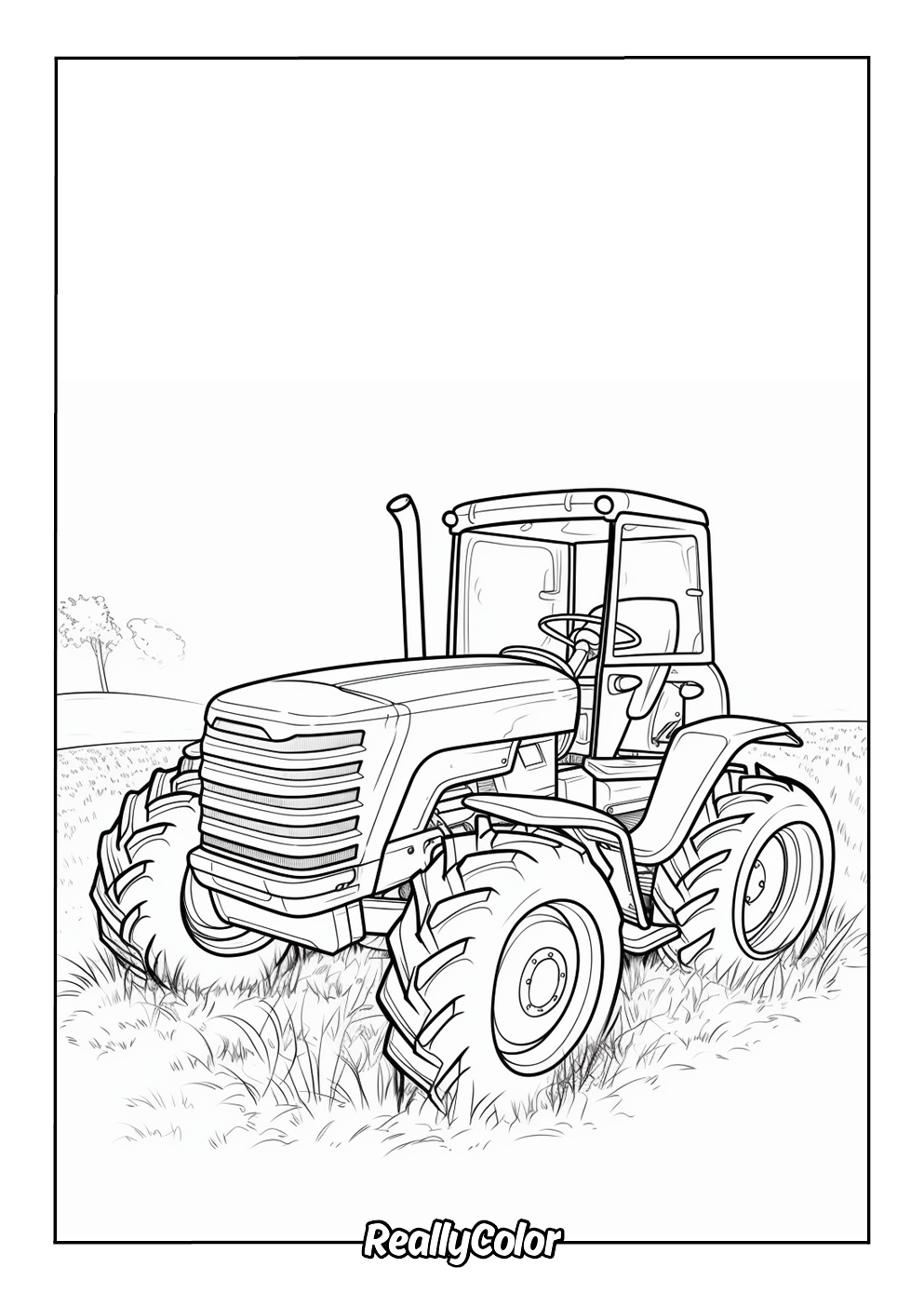 Realistic tractor coloring page