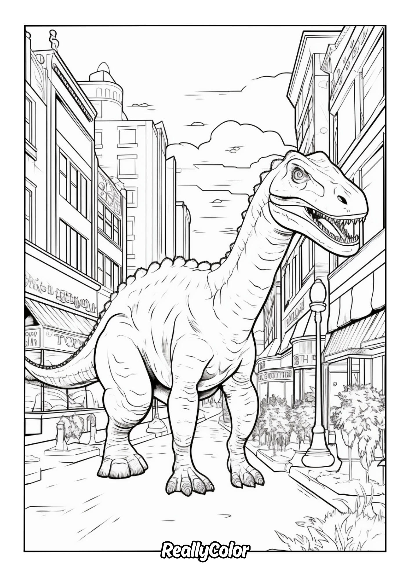 Scary dinosaur in the middle of the city