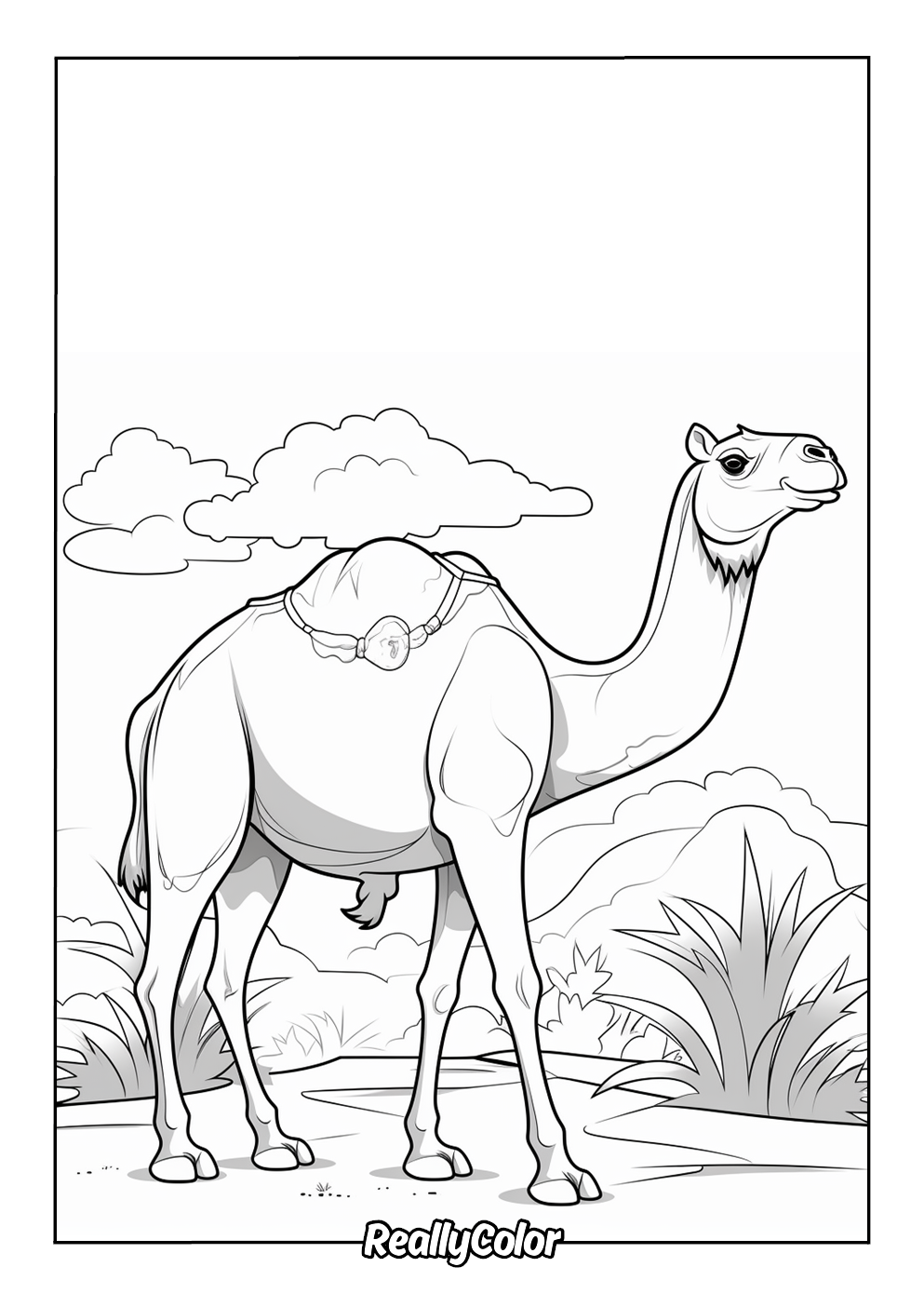 Simple camel coloring page for kids