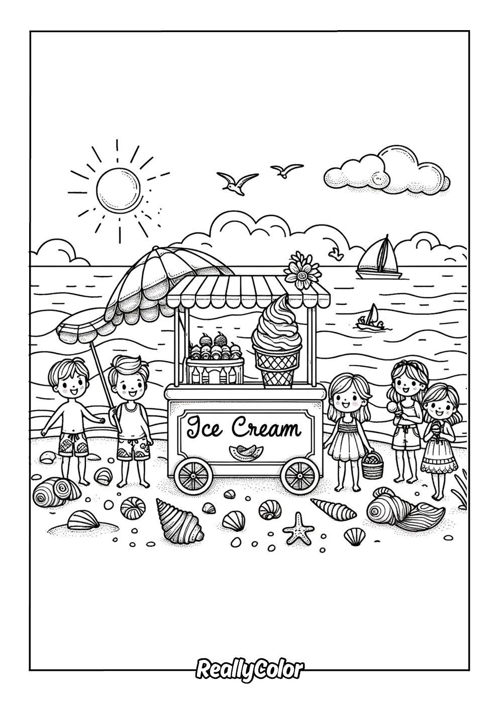 Summer ice cream coloring page