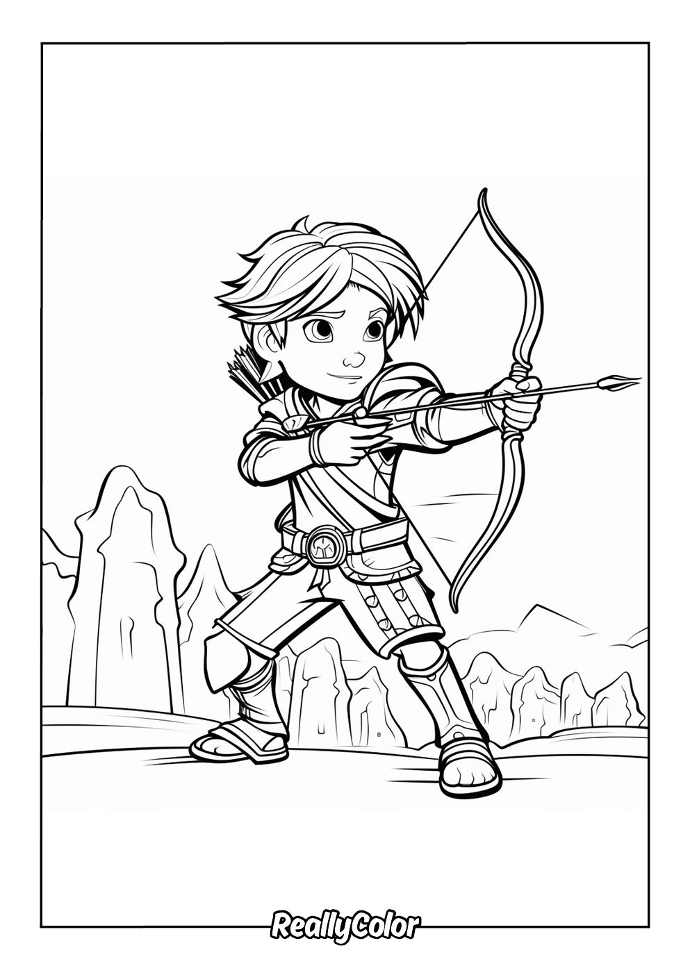 Warrior using bow and arrow coloring page