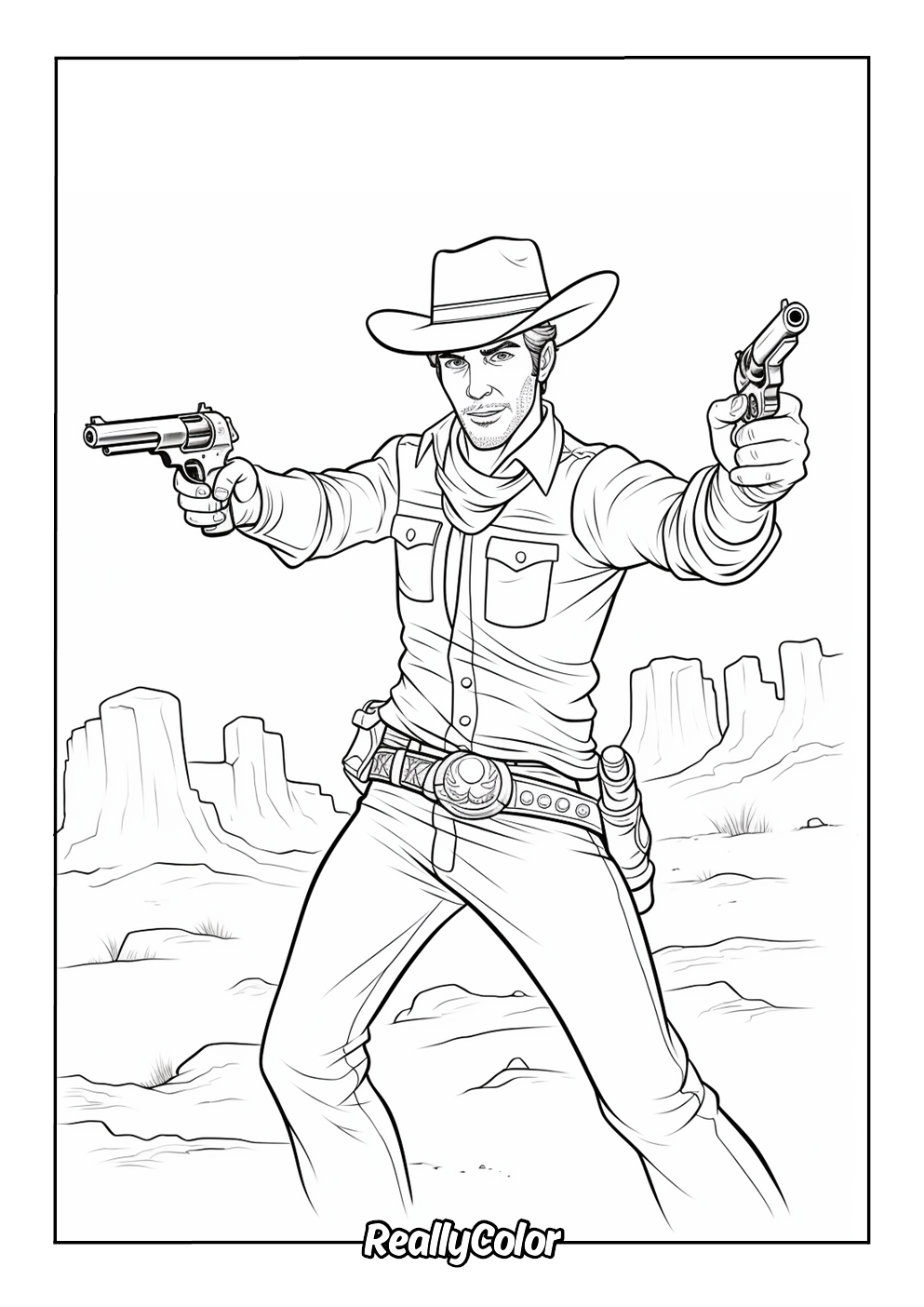 Wild west cowboy in a gunfight coloring page
