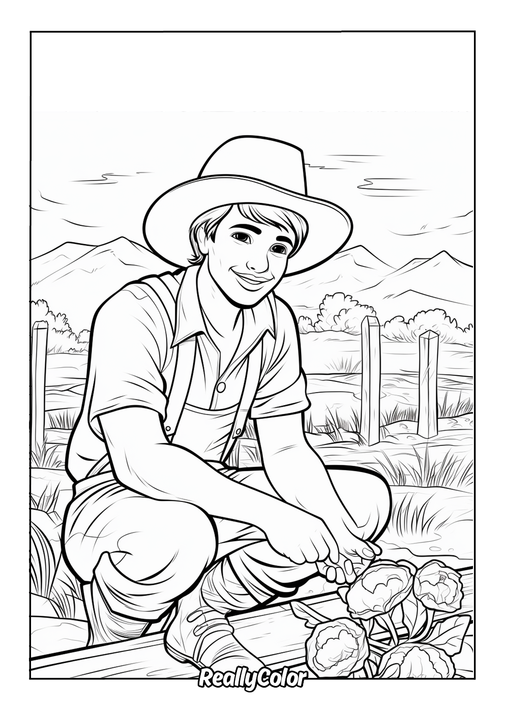 Young farmer coloring page