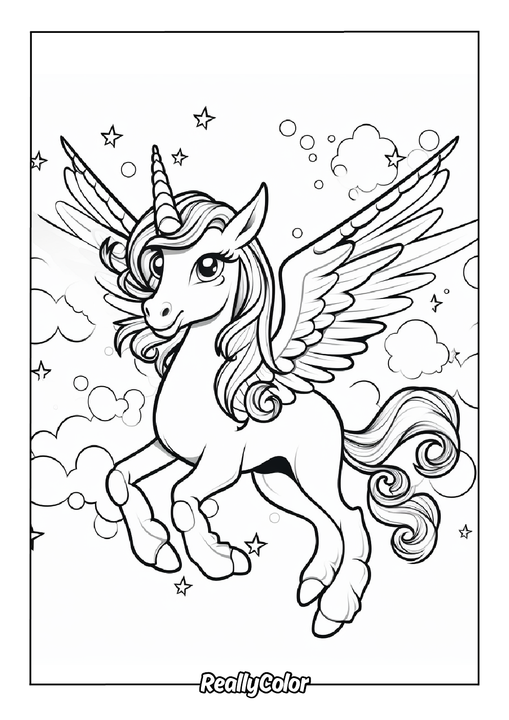 Cute alicorn coloring page for kids