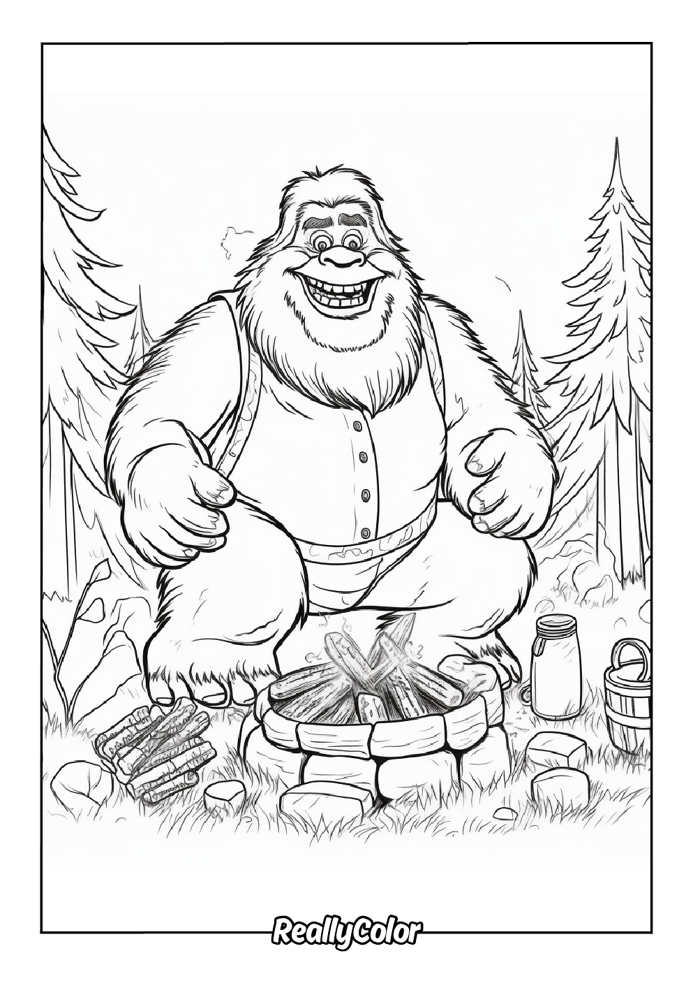 Detailed bigfoot coloring page for adults