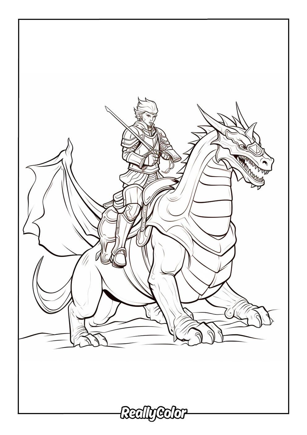 Dragon and knight coloring page