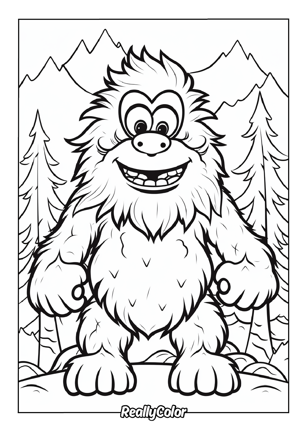 Easy bigfoot color page for kids