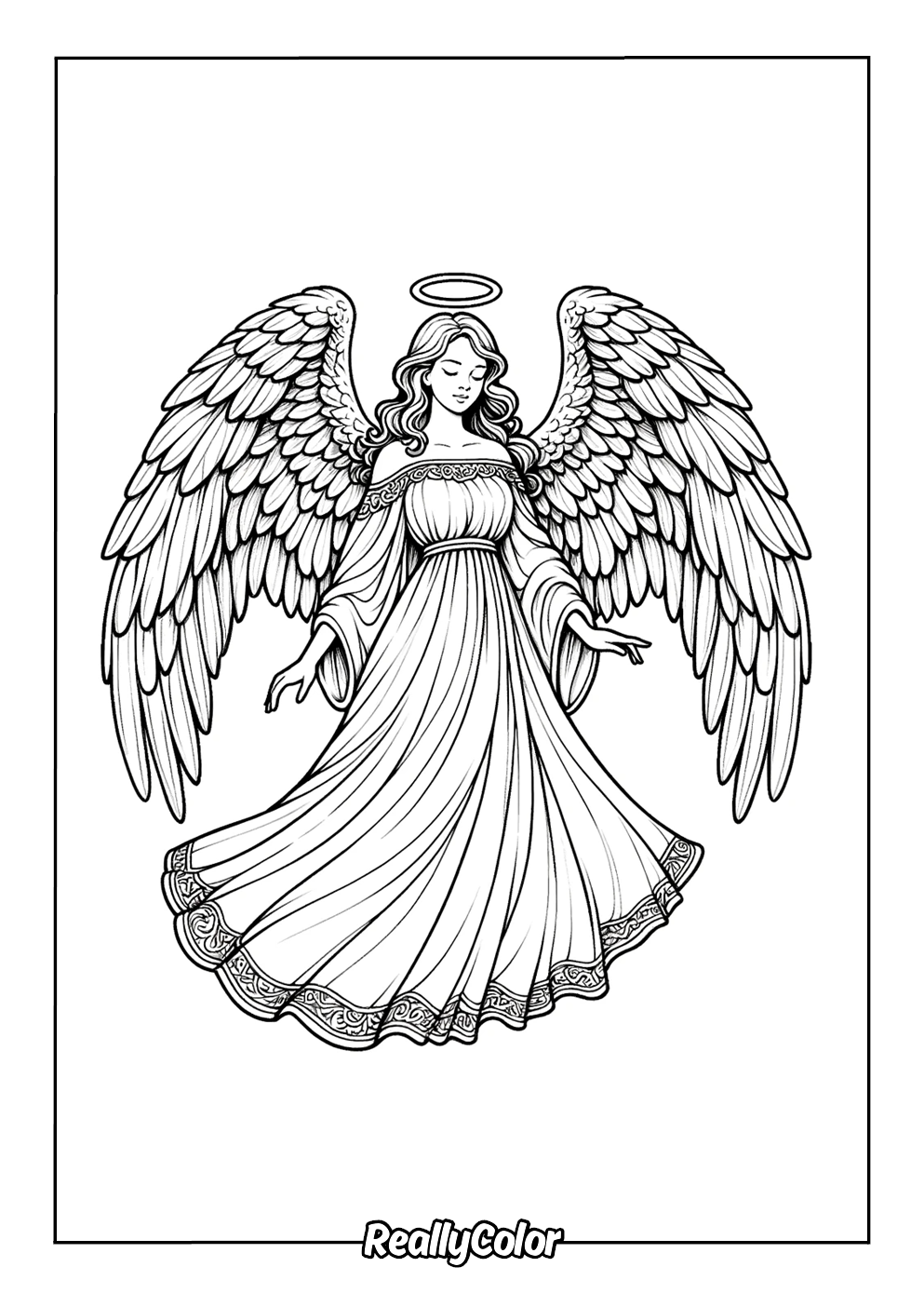 Realistic angel coloring page for adults