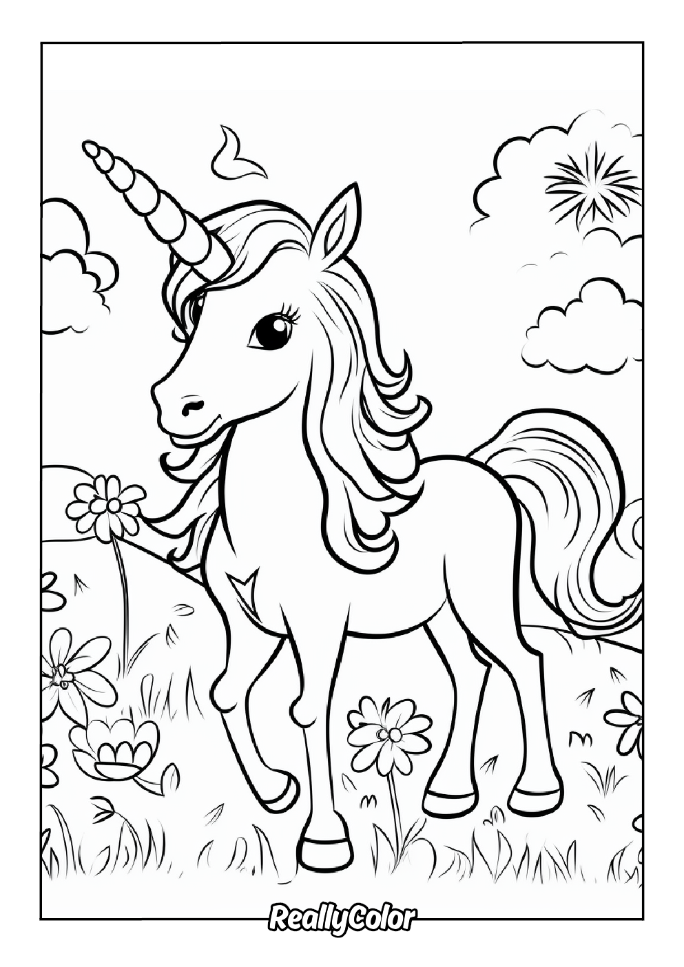 Adorable cute unicorn coloring page