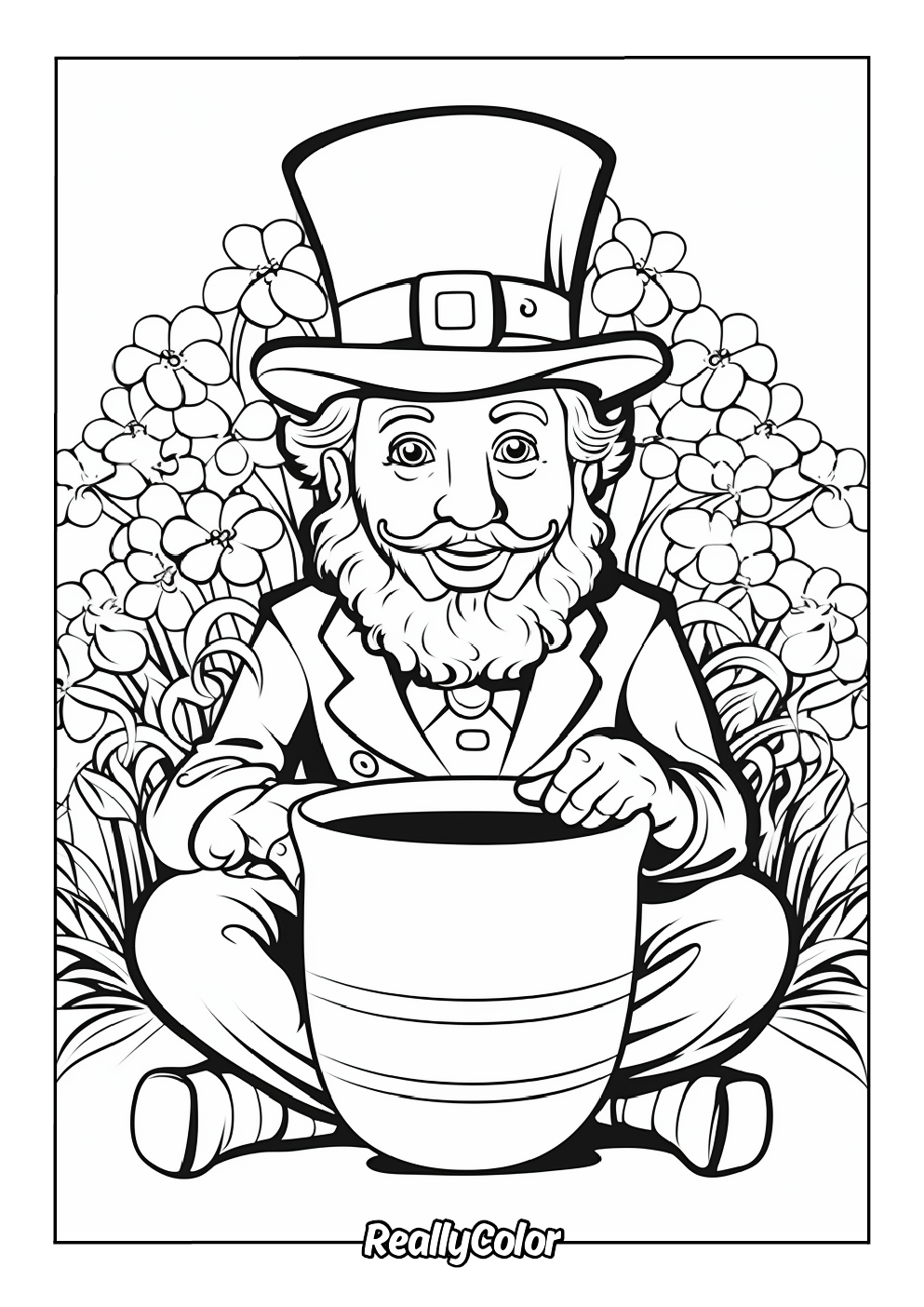 Beautiful coloring page of a leprechaun