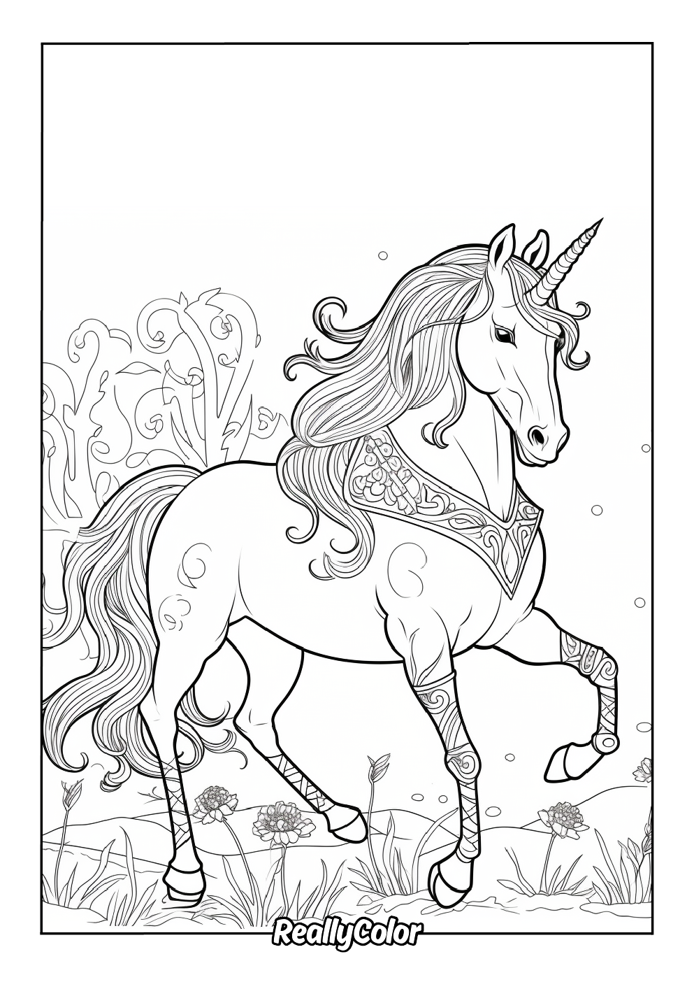 Beautiful coloring page of a unicorn