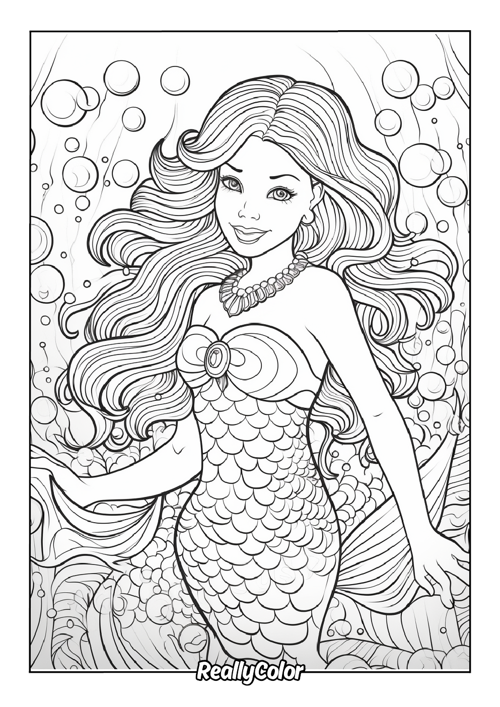 Beautiful mermaid coloring page for adults