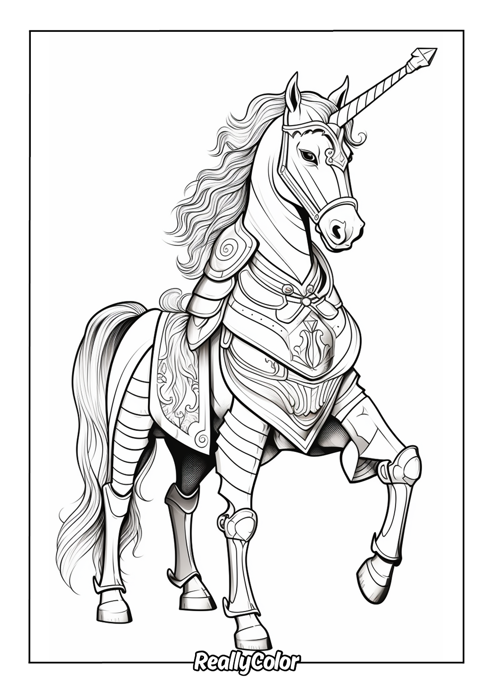 Beautiful realistic unicorn coloring page