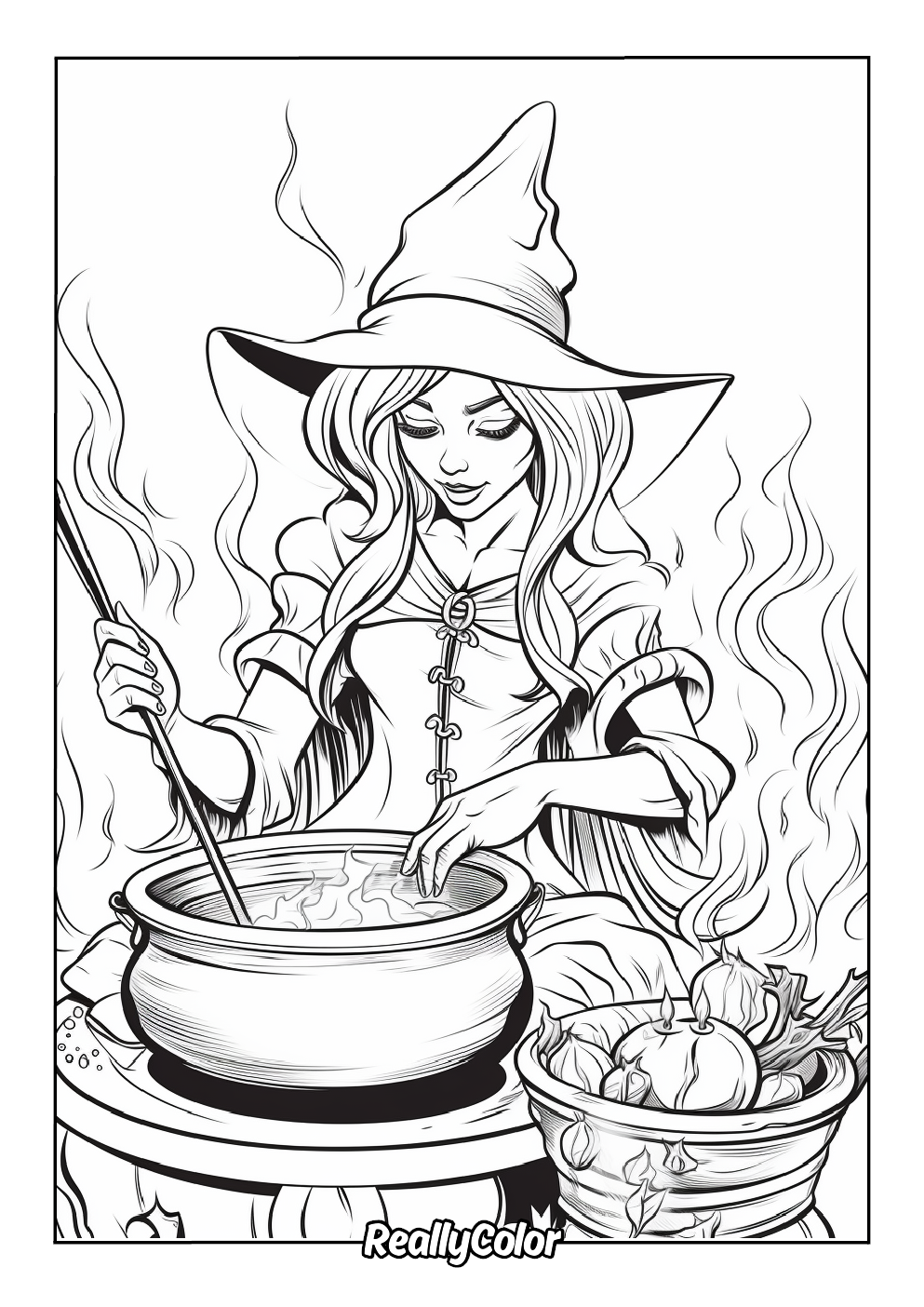 Beautiful witch coloring page